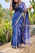 Handblock Printed Pure Maheshwari Silk Saree – Natural Colors