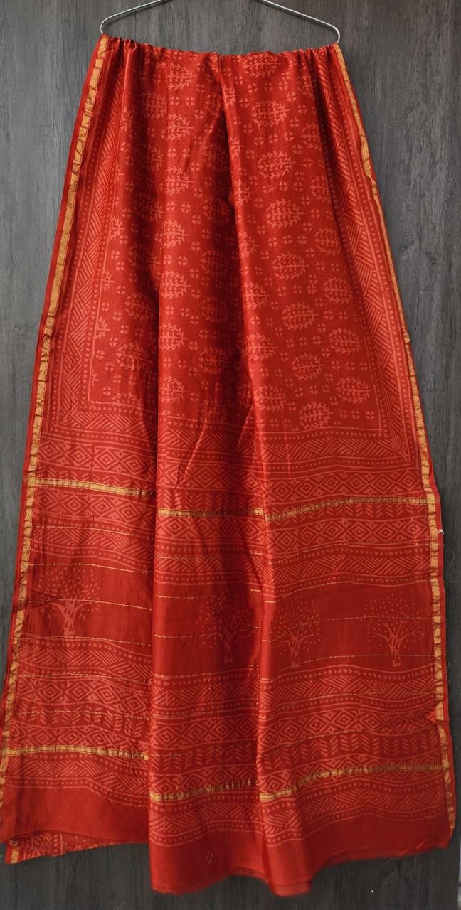 Handblock Printed Bagru Pure Chanderi Saree – Elegant Ethnic Wear