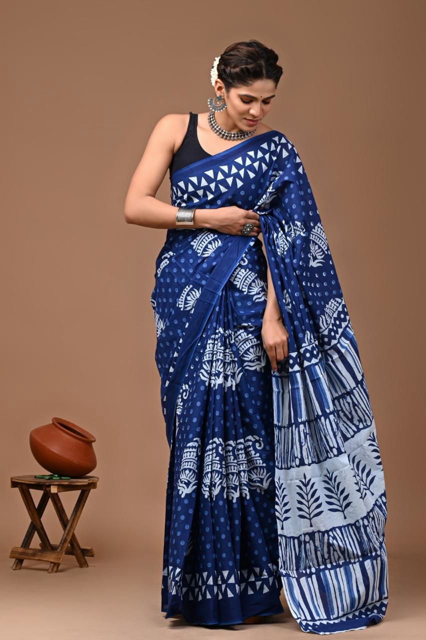 Premium Pure Cotton Mulmul Printed Saree  – Soft, Breathable & Elegant